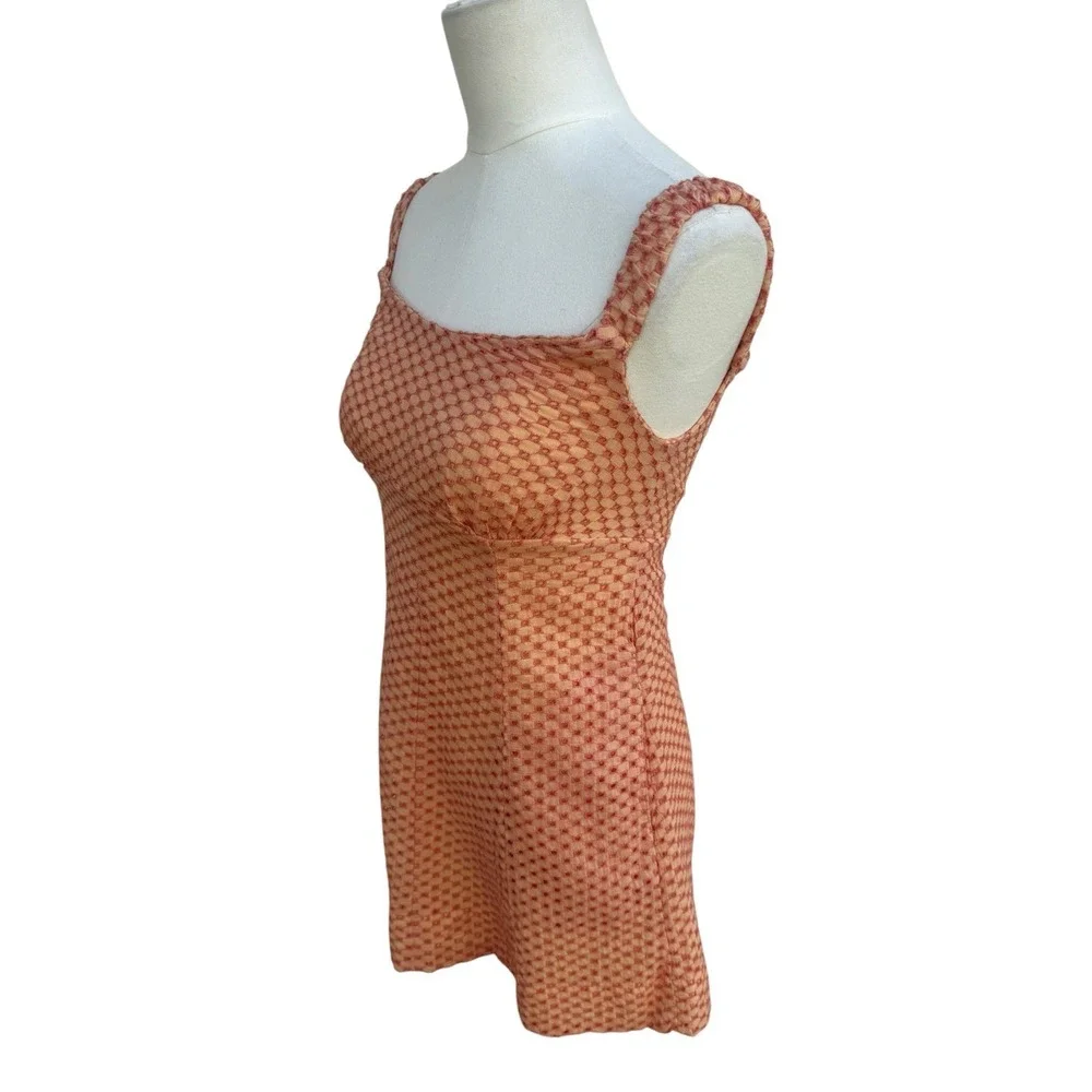 Free People Peach Coral Textured Mini Dress Off Shoulder Boho Small